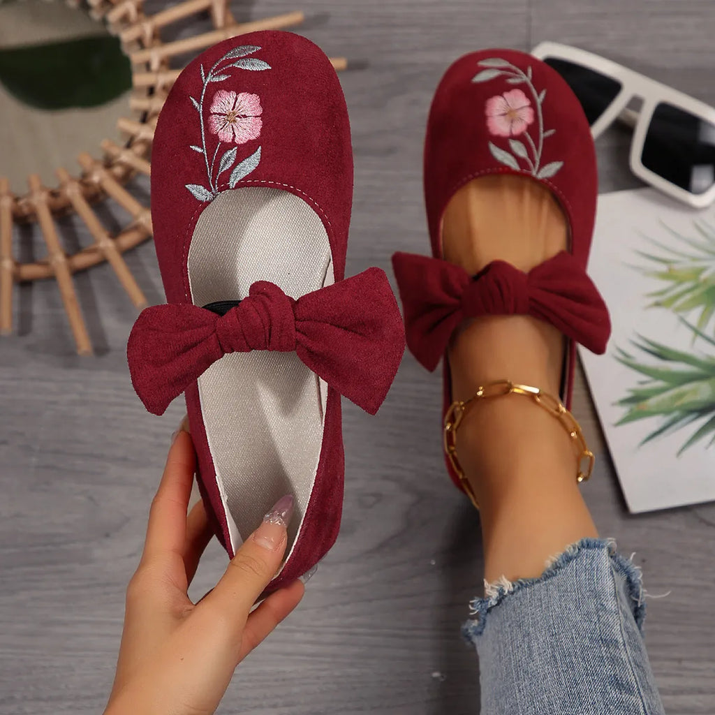 Women's Mary Jane Flats with Large Bow – Cute & Comfortable Everyday Shoes