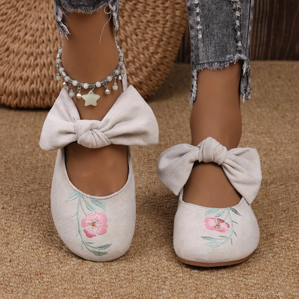 Women's Mary Jane Flats with Large Bow – Cute & Comfortable Everyday Shoes