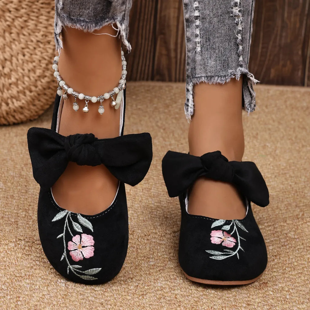 Women's Mary Jane Flats with Large Bow – Cute & Comfortable Everyday Shoes