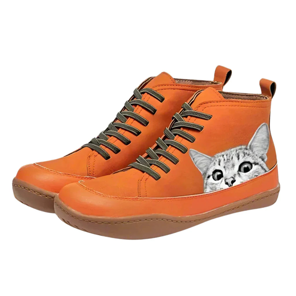 Women's Purrfect Cat Lover Leather Ankle Boots