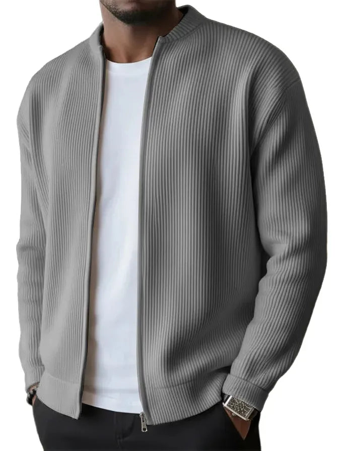 Men’s Ribbed Stand Collar Waffle Knit Button-Up Cardigan Jacket