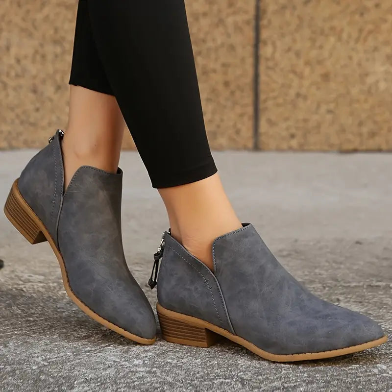 V-Cut Chic Chunky Heel Boots for Women