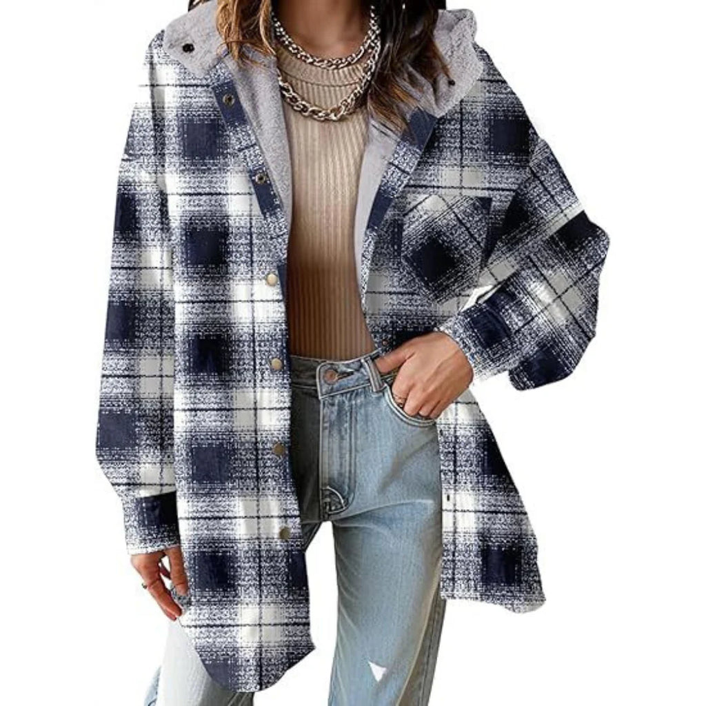 Women’s Relaxed Fit Hooded Plaid Jacket