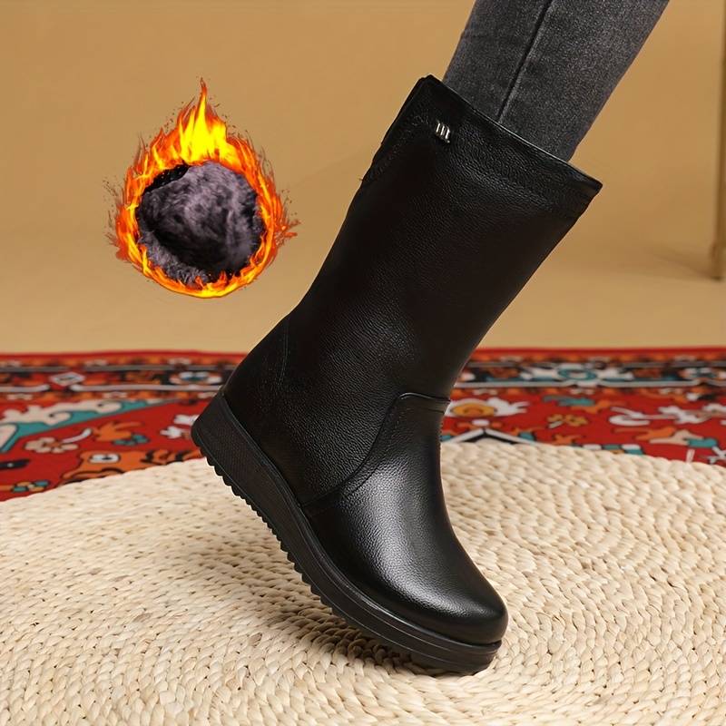 Women’s Warm Lined Mid Calf Boots with Stretch Back Panel