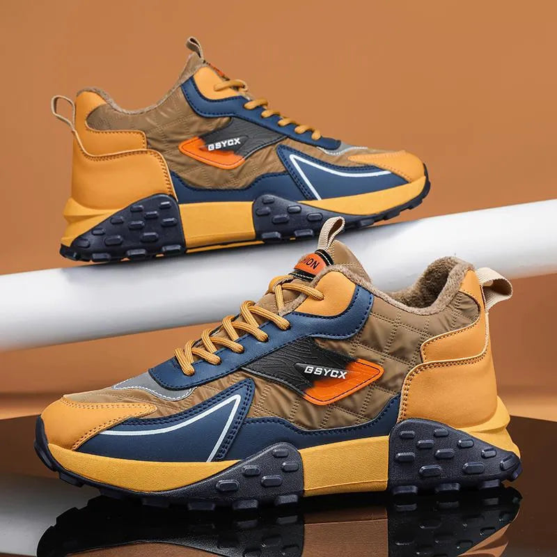 Men’s Waterproof Mid-Top Winter Walking Shoes with Velvet Lining