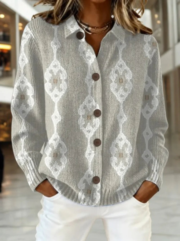 Women’s Art Print Open-Front Knit Cardigan