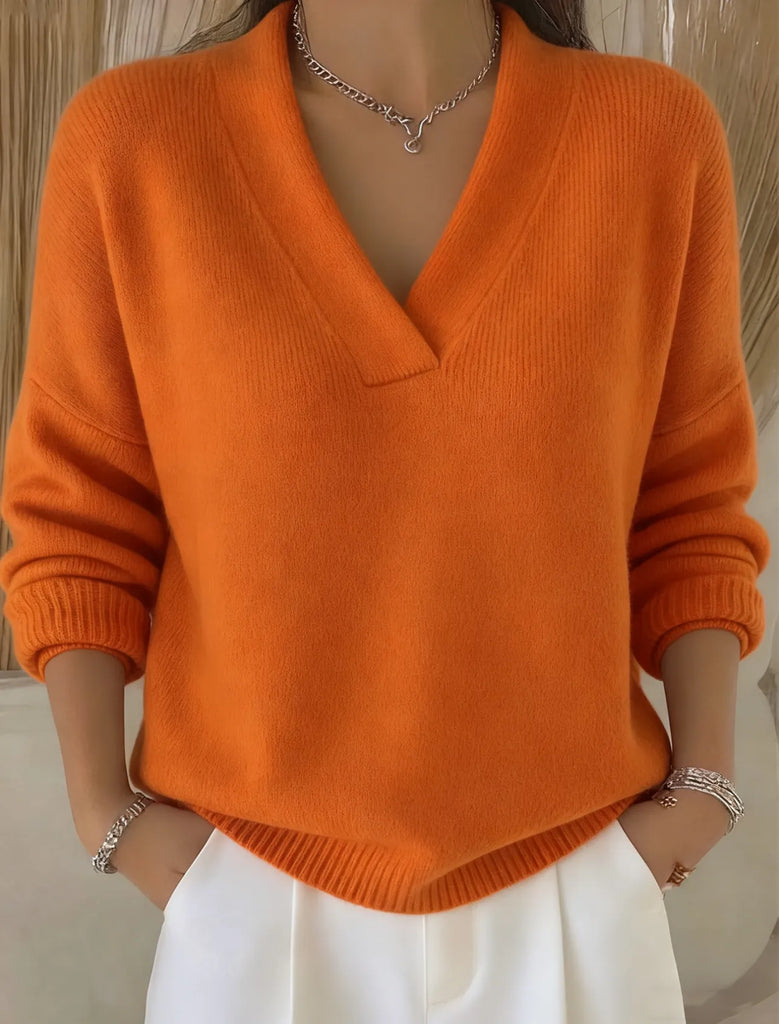Women’s Relaxed Solid V-Neck Cotton Over-Hip Sweater