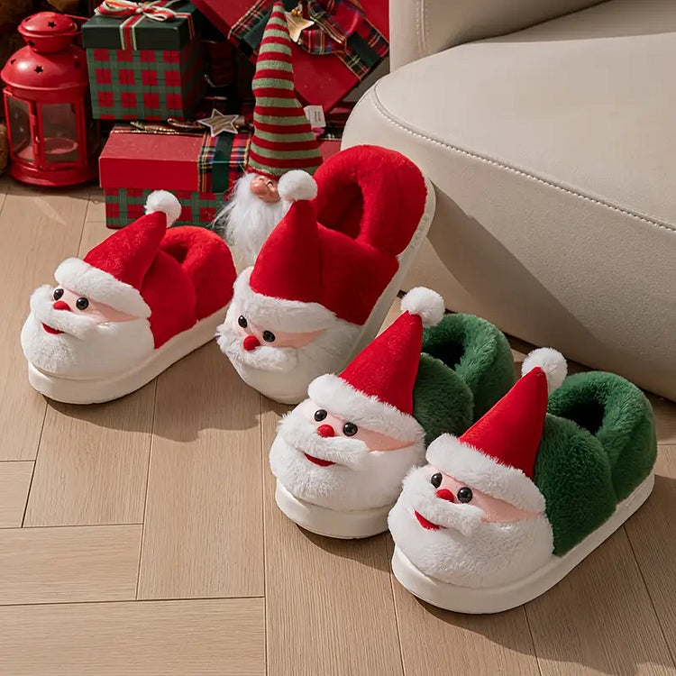 Plush Thick-Sole Santa Christmas Slippers