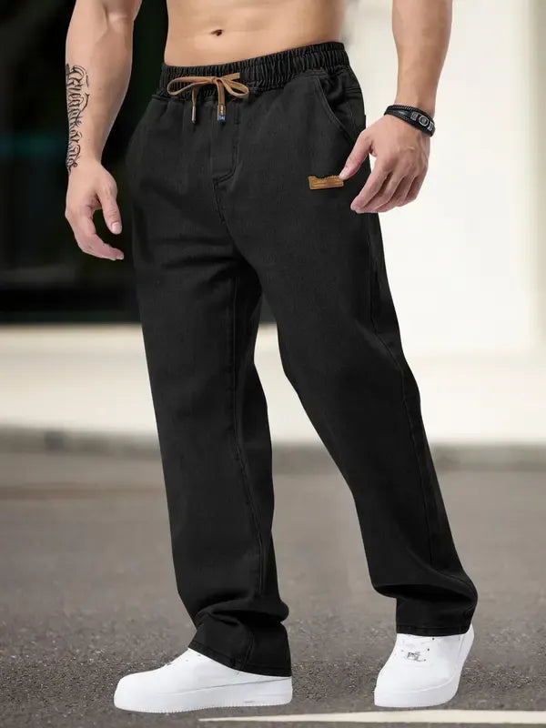 Men’s Regular Fit Patched Drawstring Denim Jogger Jeans