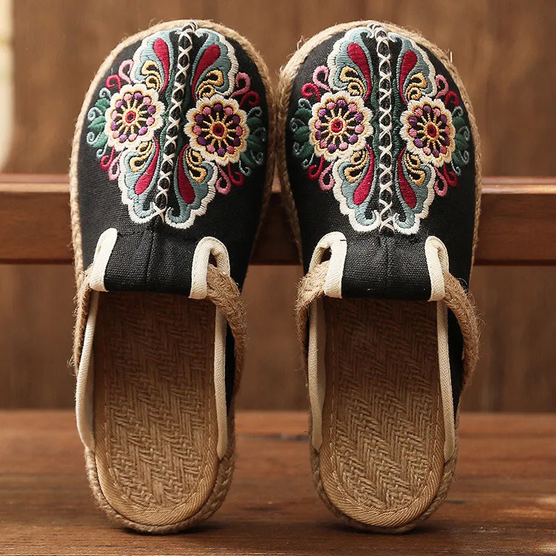 Women's Handmade Cotton Floral Mules