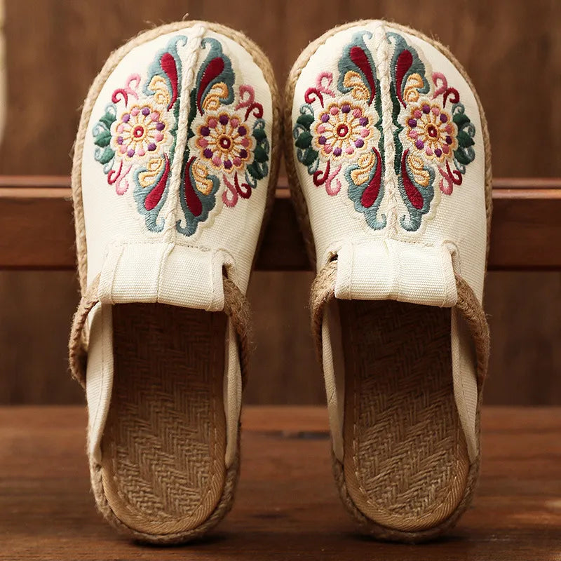 Women's Handmade Cotton Floral Mules