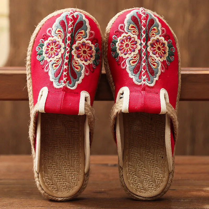 Women's Handmade Cotton Floral Mules