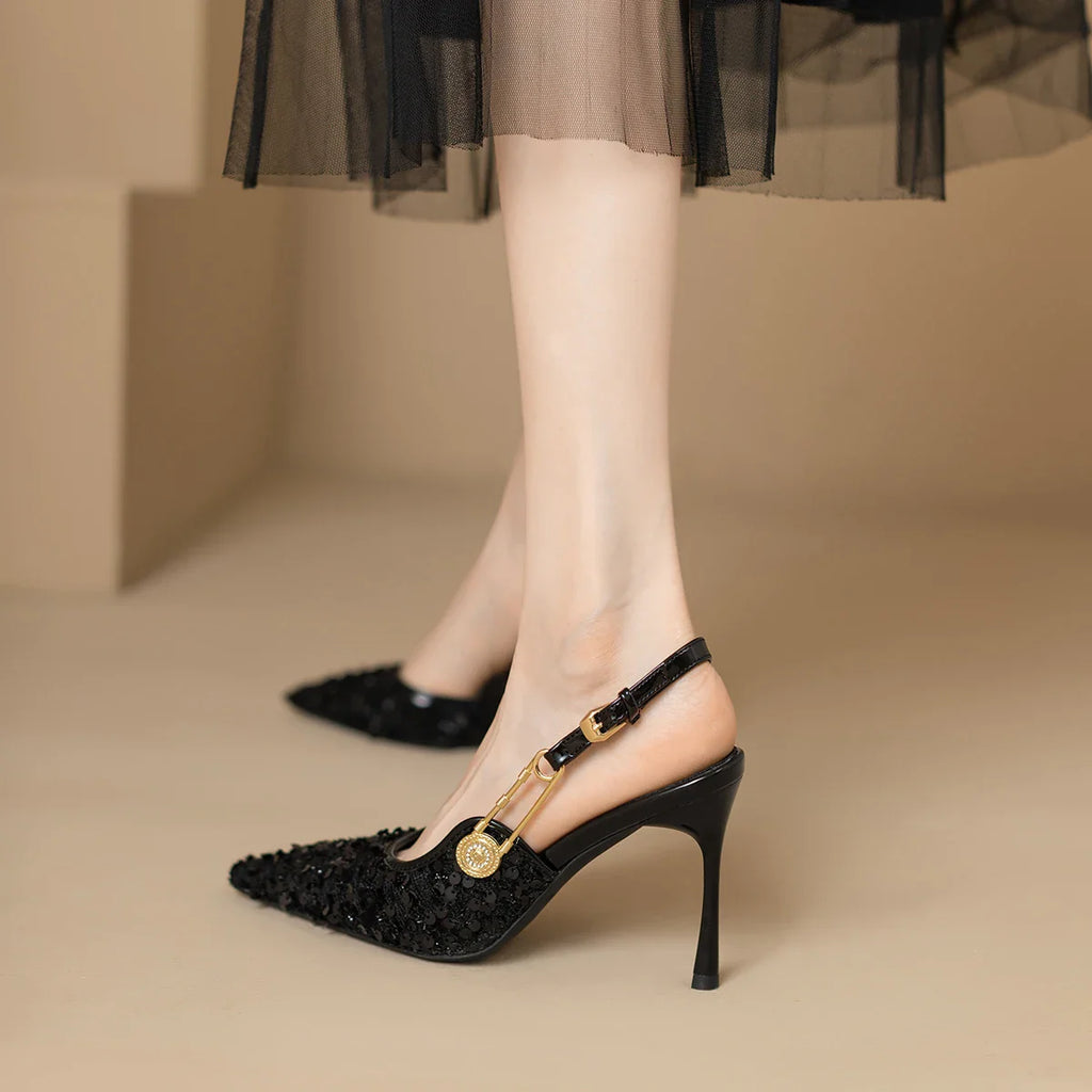 Women’s Sequin Slingback Pointed-Heel Pumps