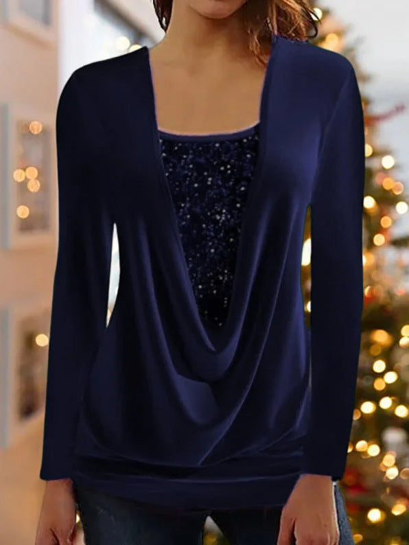 Women's Two-piece sequin top, loose fit and tie-up.