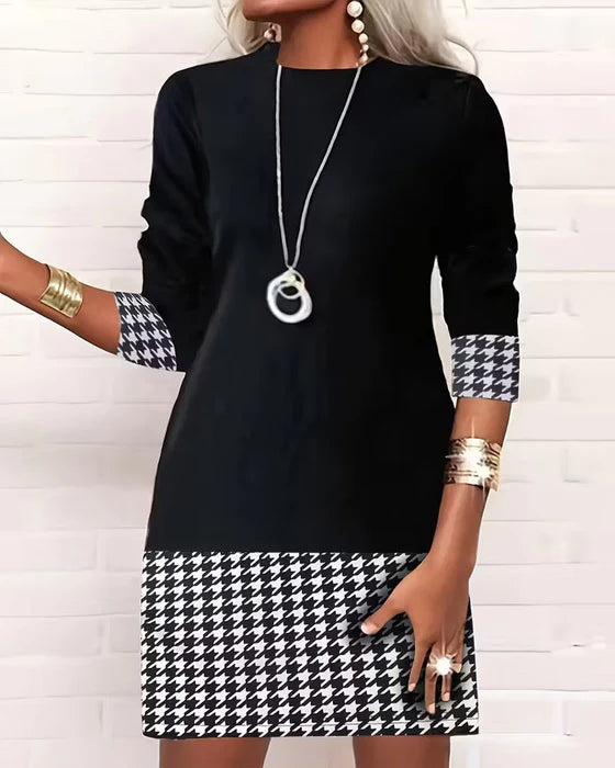 Women’s Houndstooth Panel Shift Dress