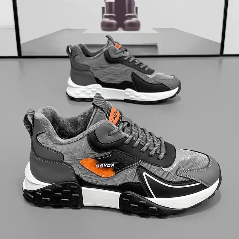 Men’s Waterproof Mid-Top Winter Walking Shoes with Velvet Lining