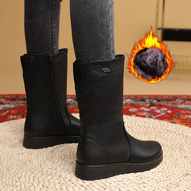 Women’s Warm Lined Mid Calf Boots with Stretch Back Panel