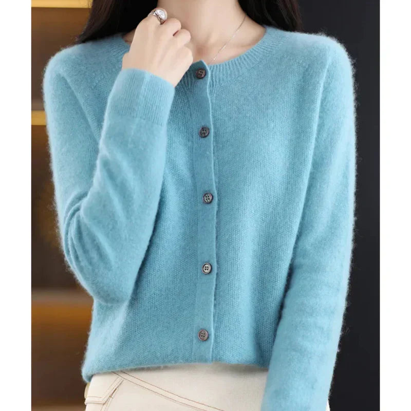 Women’s Premium Soft Wool Button-Up Layered Knitwear Sweater