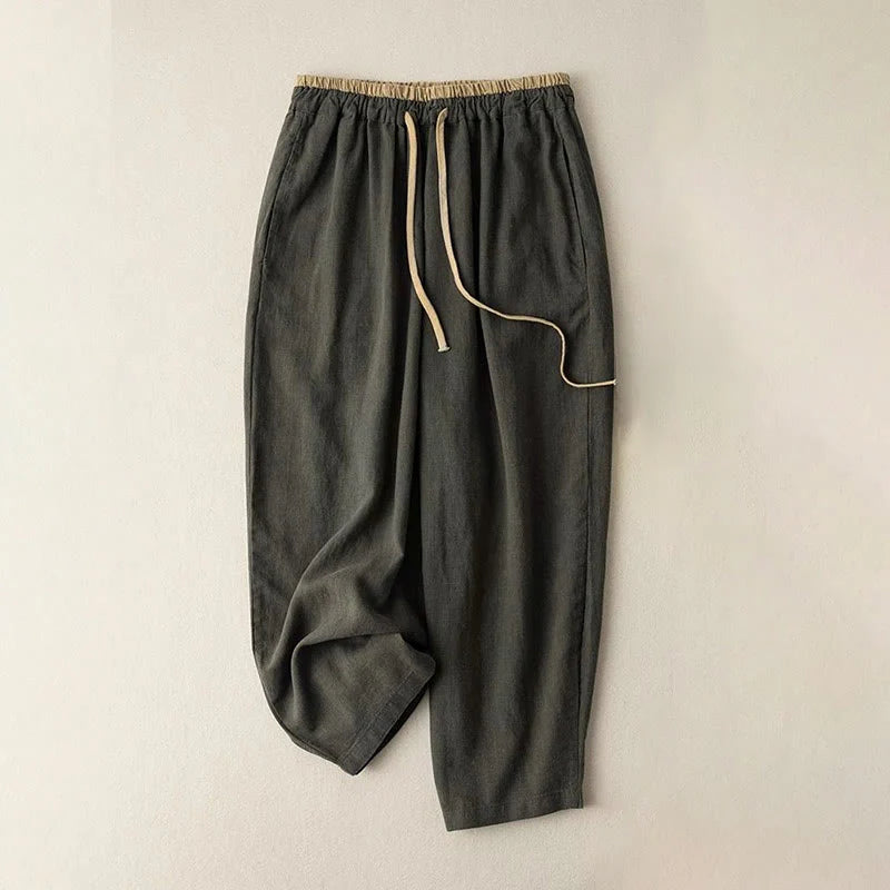 Women’s Cotton Linen Drawstring Harem Pants with Pockets