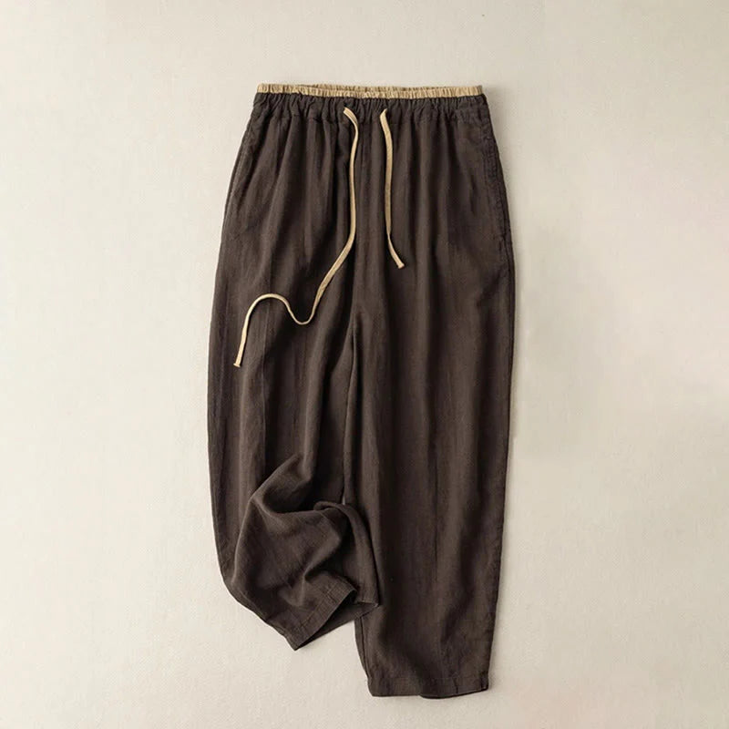 Women’s Cotton Linen Drawstring Harem Pants with Pockets