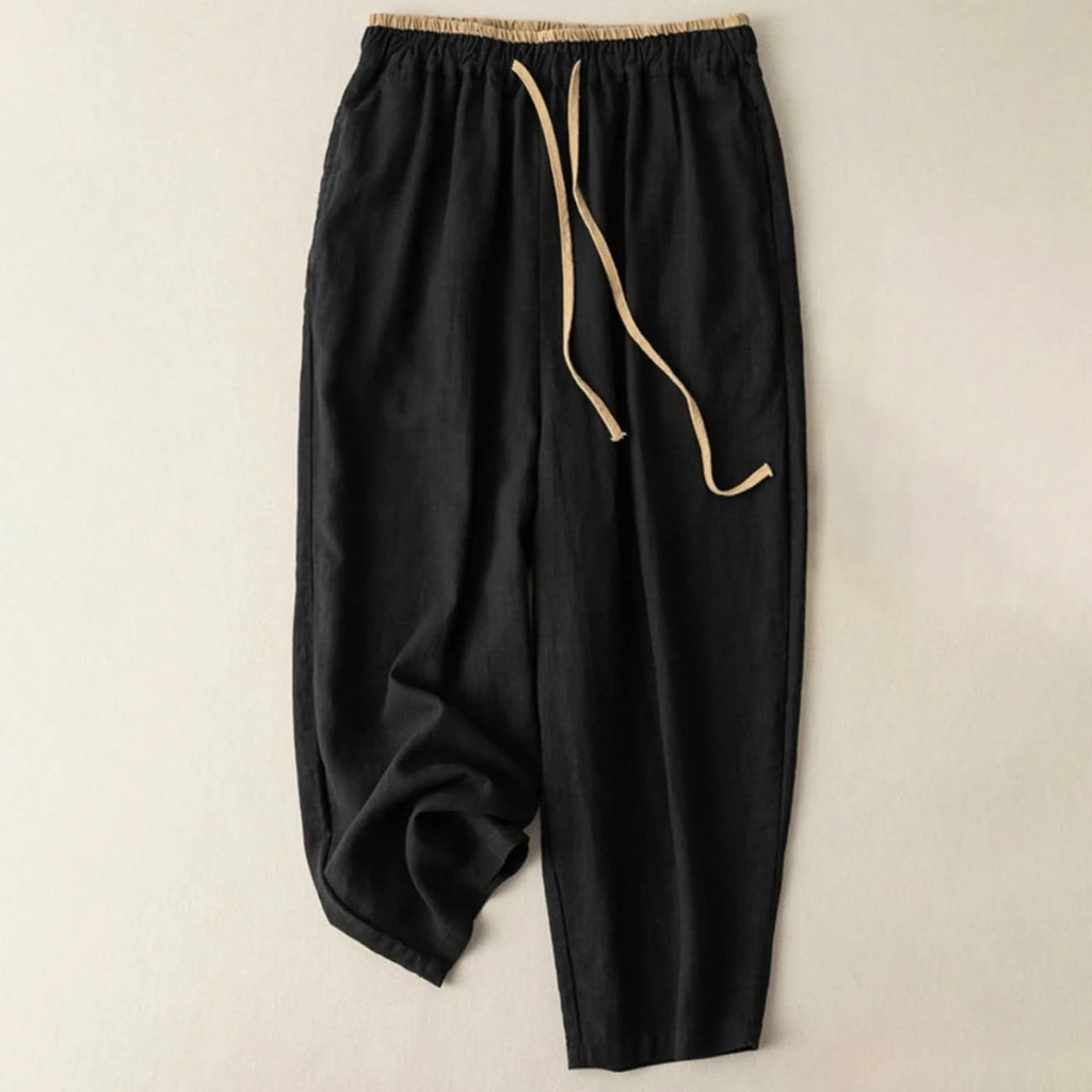 Women’s Cotton Linen Drawstring Harem Pants with Pockets