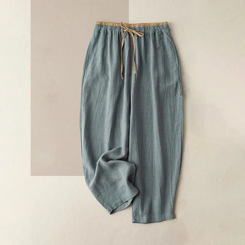 Women’s Cotton Linen Drawstring Harem Pants with Pockets