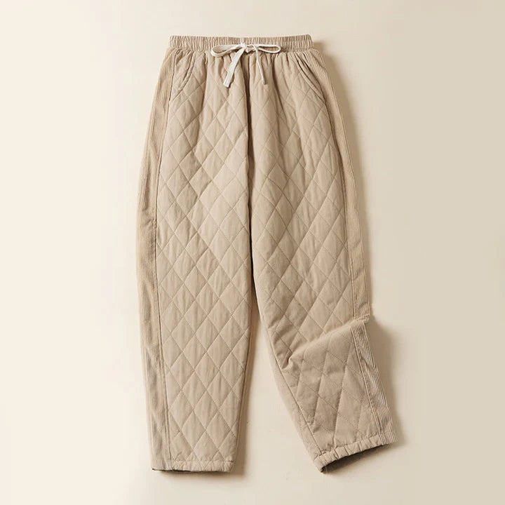 Women’s Diamond Quilted Thermal Cotton Harem Pants with Pockets