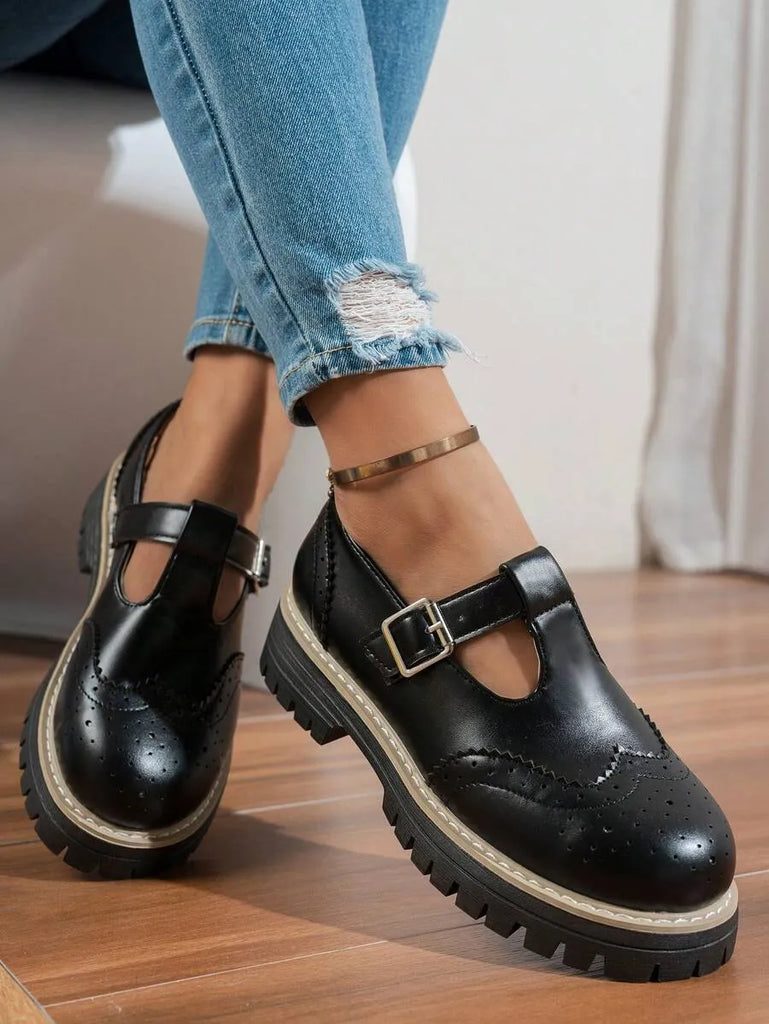 Women’s Retro Brogue Strap Loafers