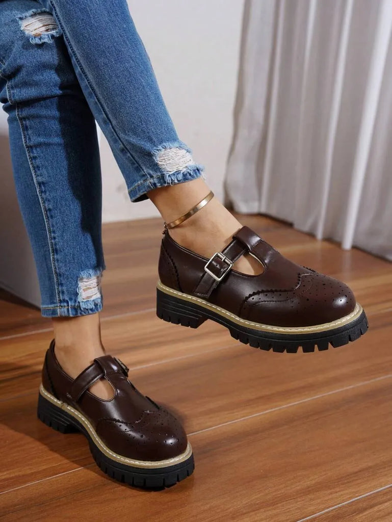 Women’s Retro Brogue Strap Loafers