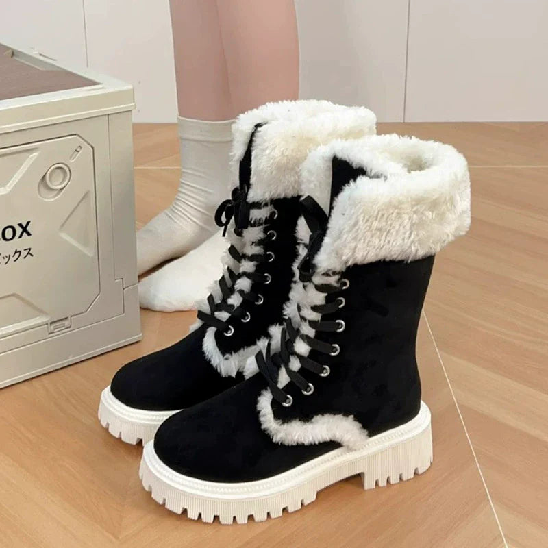 Women’s Velvet Suede Mid-Calf Snow Platform Boots