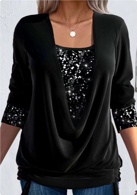 Women's Two-piece sequin top, loose fit and tie-up.