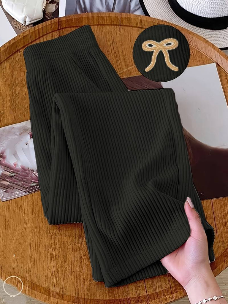 Women’s Ribbed Corduroy Straight-Leg Joggers with Bow Detail