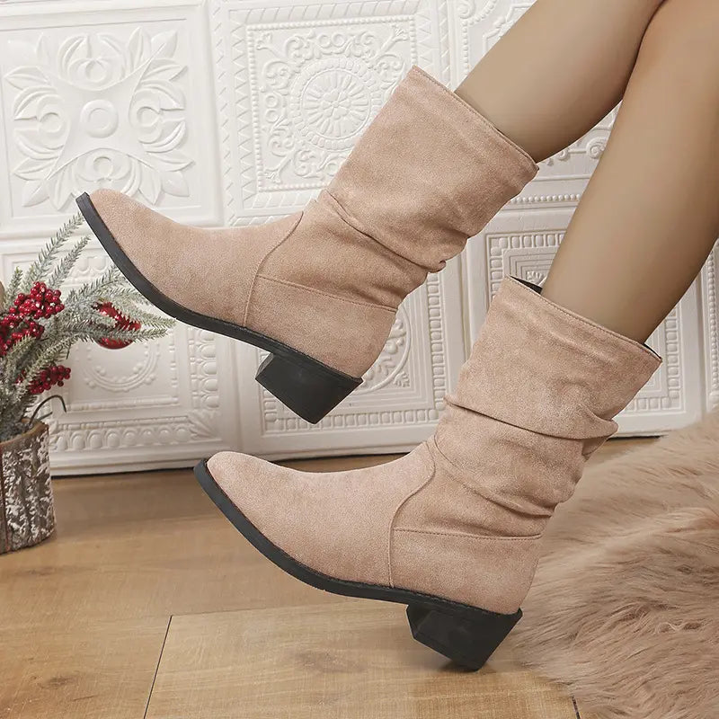 Women’s Soft Suede Look Mid Calf Slouch Boots