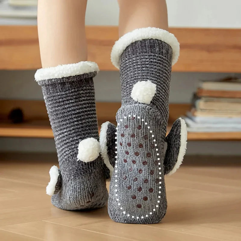 Women’s 3D Bunny Fleece-Lined Non-Slip Home Socks
