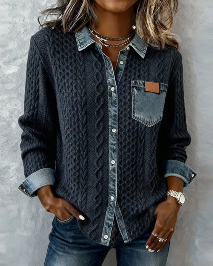 Chemise à boutons en denim à torsades pour femme