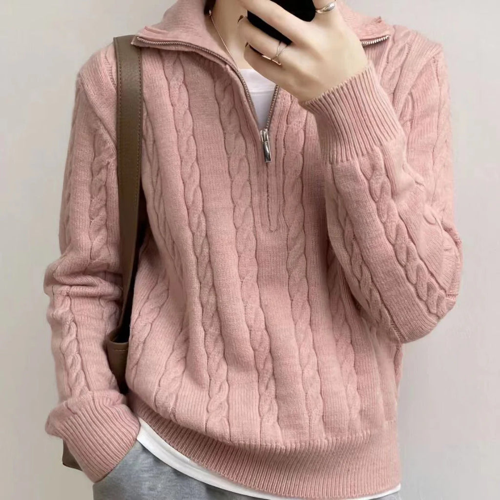 Women's Textured Cotton Half-Zip Lounge Sweater