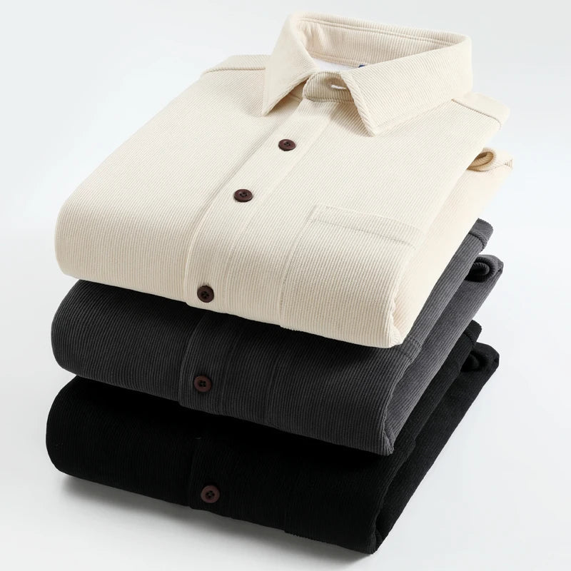 Men’s Fleece-Lined Thermal Weave Mandarin-Collar Shirt