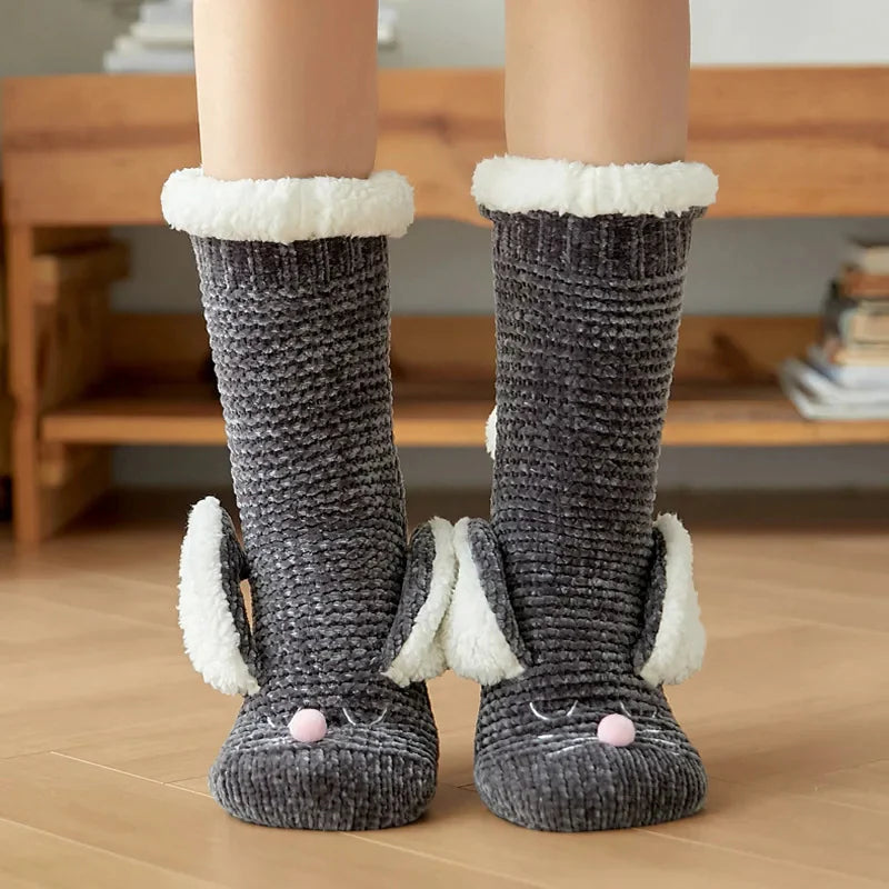 Women’s 3D Bunny Fleece-Lined Non-Slip Home Socks