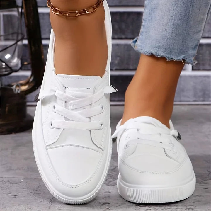 Women’s White Lace-Up Flat Shoes