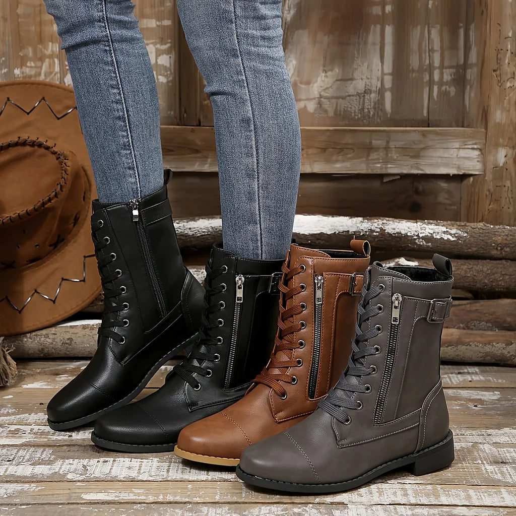 Women’s Classic Zipper Mid-Calf Orthopaedic Leather Boots