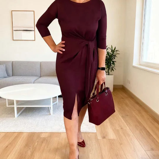 Women’s Elegant Midi Dress with Front Knot and Front Slit