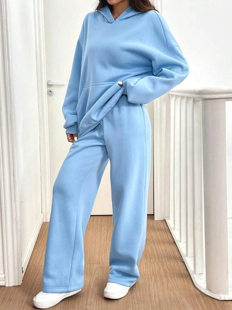 Women’s Warm-Lined Shirt-Collar Hoodie & Sweatpants Set