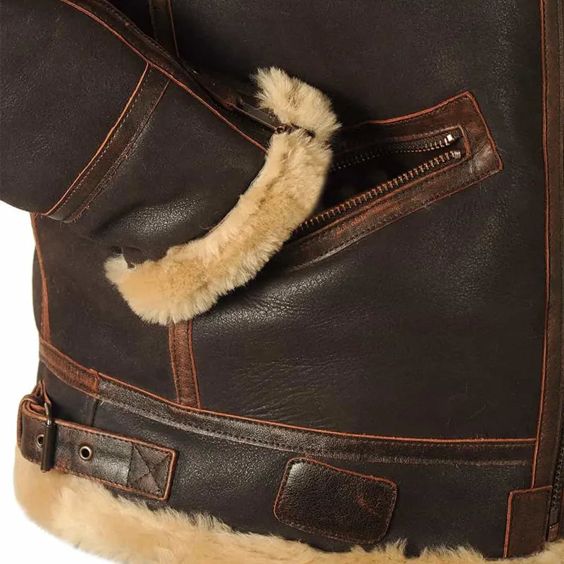 Men's Autumn & Winter Brown Lapel Zipper Pocket Leather Jacket