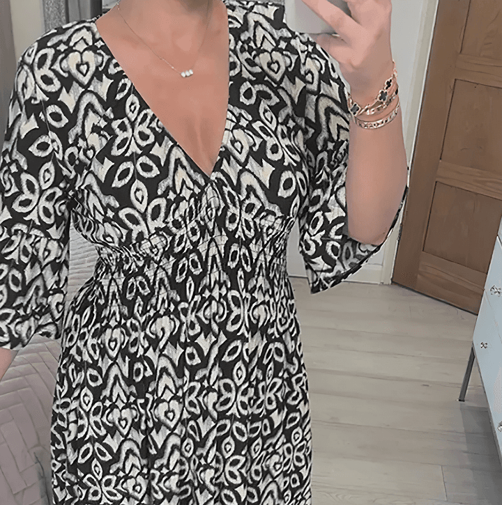 Women’s Flattering V Neck Printed Midi Dress