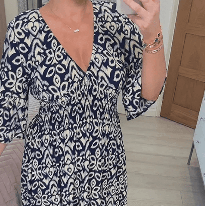 Women’s Flattering V Neck Printed Midi Dress