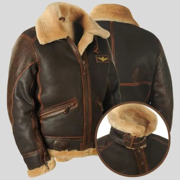 Men's Autumn & Winter Brown Lapel Zipper Pocket Leather Jacket