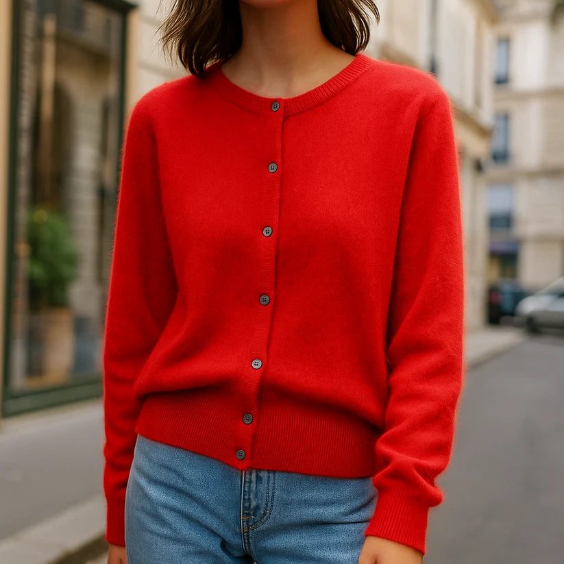 Women’s Featherlight Mink-Cashmere Button-Up Knit Cardigan