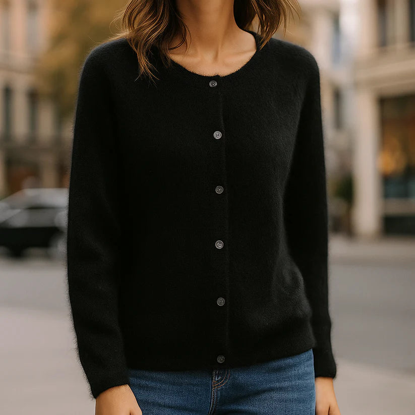 Women’s Featherlight Mink-Cashmere Button-Up Knit Cardigan