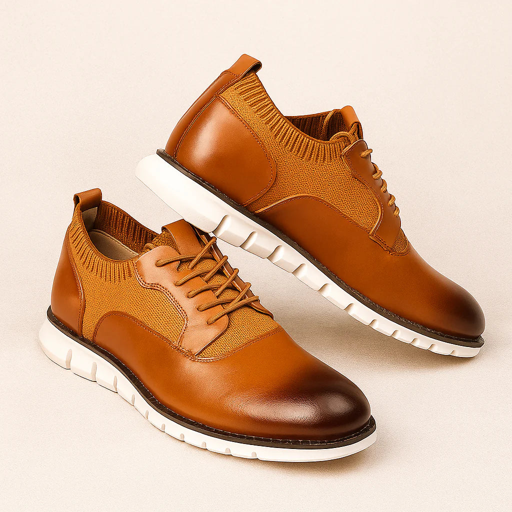 Men’s Leather and Knit Lightweight Cushioned Lace-Up Shoes