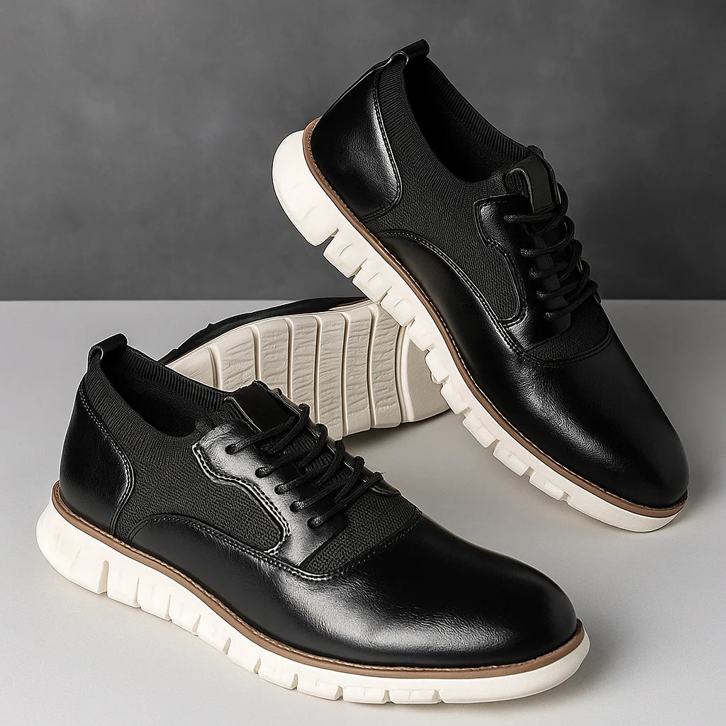 Men’s Leather and Knit Lightweight Cushioned Lace-Up Shoes